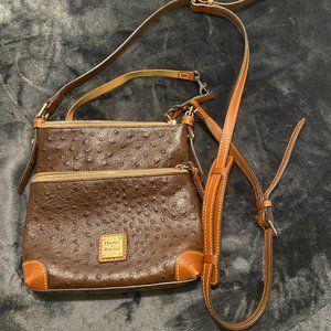 Dooney and Bourke ostritch leather crossbody with red interior lining